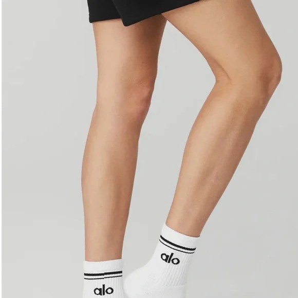 ALO Yoga White Crew Athletic Socks with Black Logo - Picture 3 of 4
